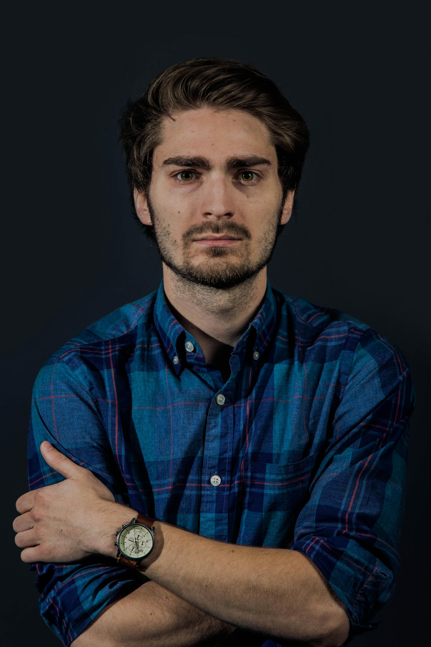 Man In Blue Button-up Collared Shirt